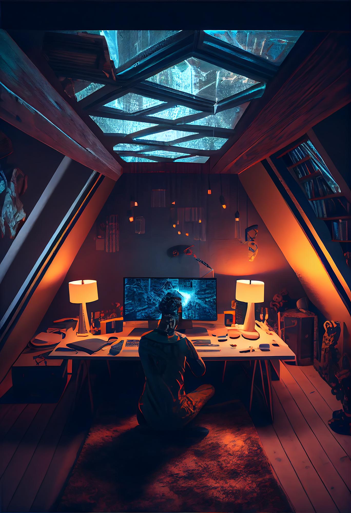 Gameplay screenshot with atmospheric lighting